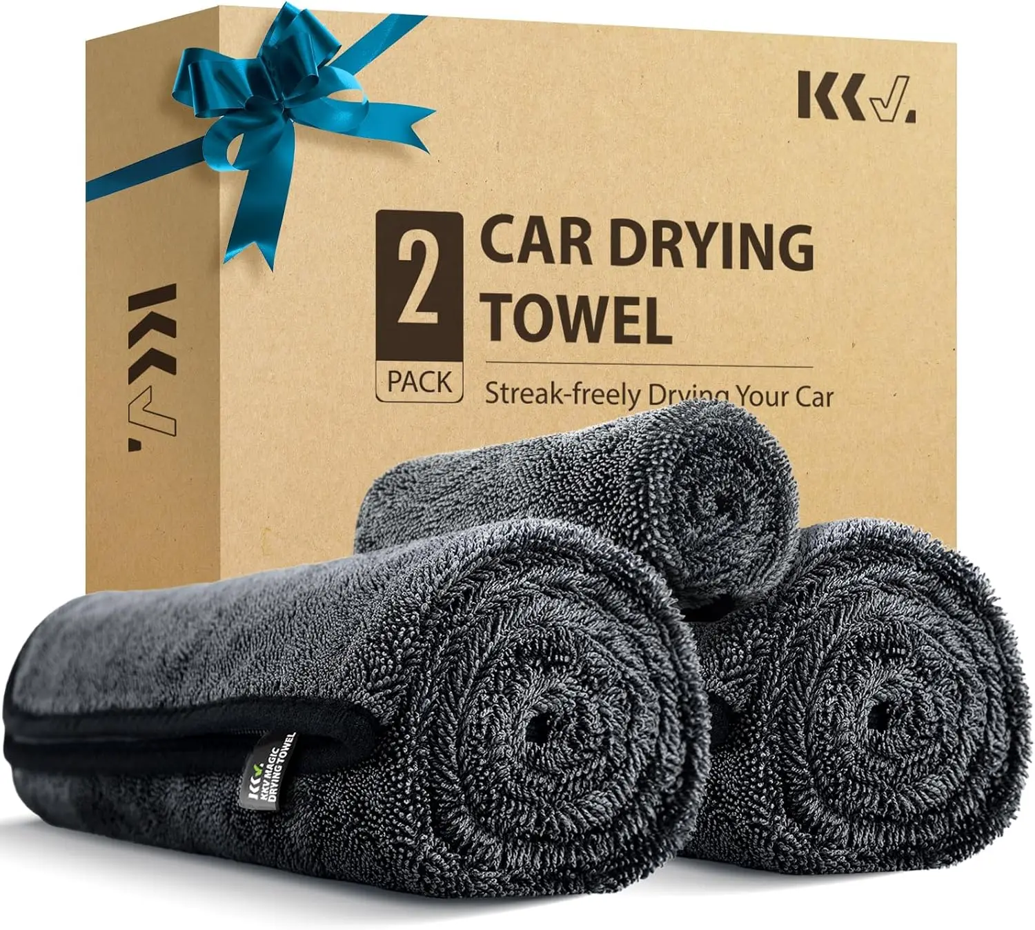 KKV Magic Car Drying Towels, 2-Pack 24x35 Inches Microfiber Car Cleaning Towels, Twisting Yarn Tech, Super Absorbent, Scratch-Free, Quick-Dry, Machin
