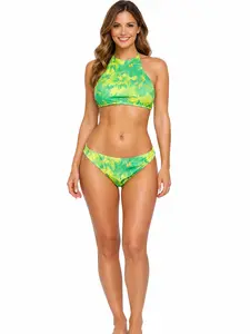 Green Tropical Halter Bikini Set