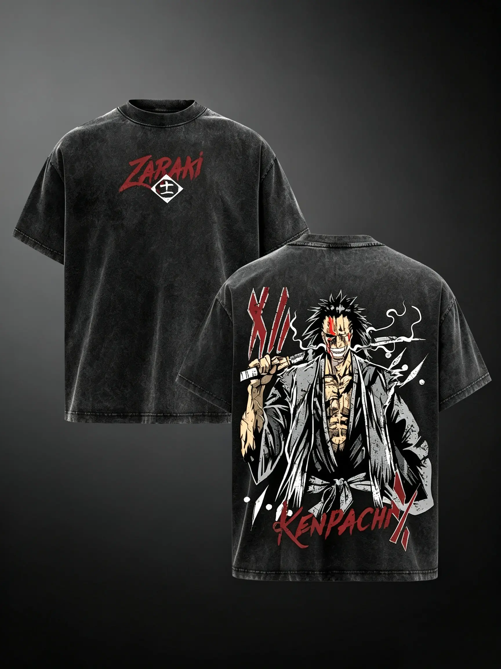Kenpachi Zaraki T-Shirt – Bleach Vintage Washed Oversized Anime Graphic Tee, Dark Streetwear Aesthetic Top, Acid Wash Soft Cotton Shirt, Casual Unisex Apparel, Gift for Bleach Fans