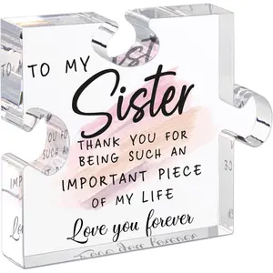 Sister Birthday Acrylic Puzzle-Shaped Plaque Desk Decorations Present for Sister Thanksgiving Christmas Wedding Gift Signs Personalized Wall Art Heartfelt