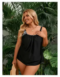 Plus Size Tankini Set Women - Leopard Print Swimsuit, Tummy Control, Round Neck 2 Piece Swimwear, Solid Color Shorts, Conservative Bathing Suit for Women