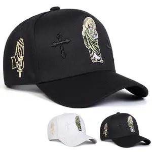 Unisex Jesus Cross Embroidered Five-panel Baseball Cap Outdoor Adjustable Sunscreen Leisure Hat Spring Autumn Travel Tourism Beach Vacation