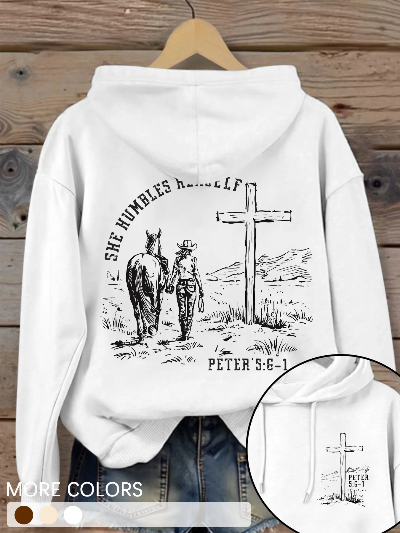 Women's Cross & Horse Print Fitted Country Rock Hoodie, Fashion Casual Style Letter Graphic Hooded Sweatshirt Tops for Daily Holiday Outdoor Wear, Ladies Womenswear Clothes for Spring & Fall, Fashion Hoodies, Casual Streetwear Hoodies