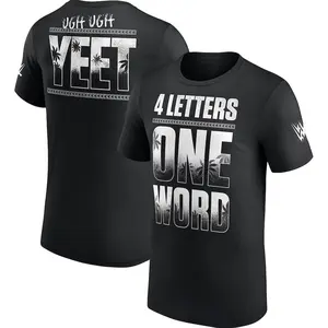 Men's Black Jey Uso Four Letters One Word T-Shirt, WWE Wrestling Graphic Tee, YEET Fan Shirt, 90s Clothes, Casual Streetwear, Daily Wear Top