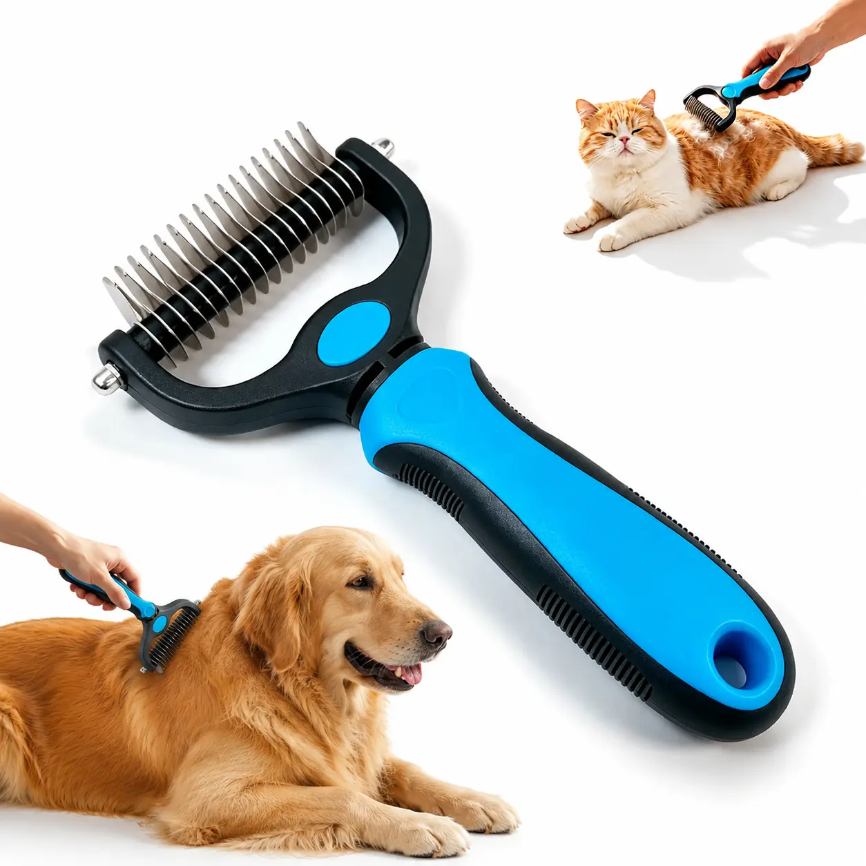 Pet Grooming Dematting Comb - Undercoat Rake for Long-Haired Dogs & Cats, Deshedding Tool for Tangles, Knots, Loose Fur & Matted Fur