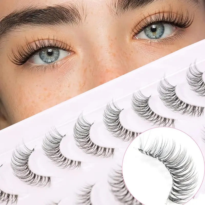 Natural Curling Fake Eyelashes, Curly Lashes, Fluffy False Eyelashes for Lashes Extensions, 10 Pairs Reusable False Eyelashes, False Eyelashes for Women & Girls Eye Makeup Enhancement, Cosmetic