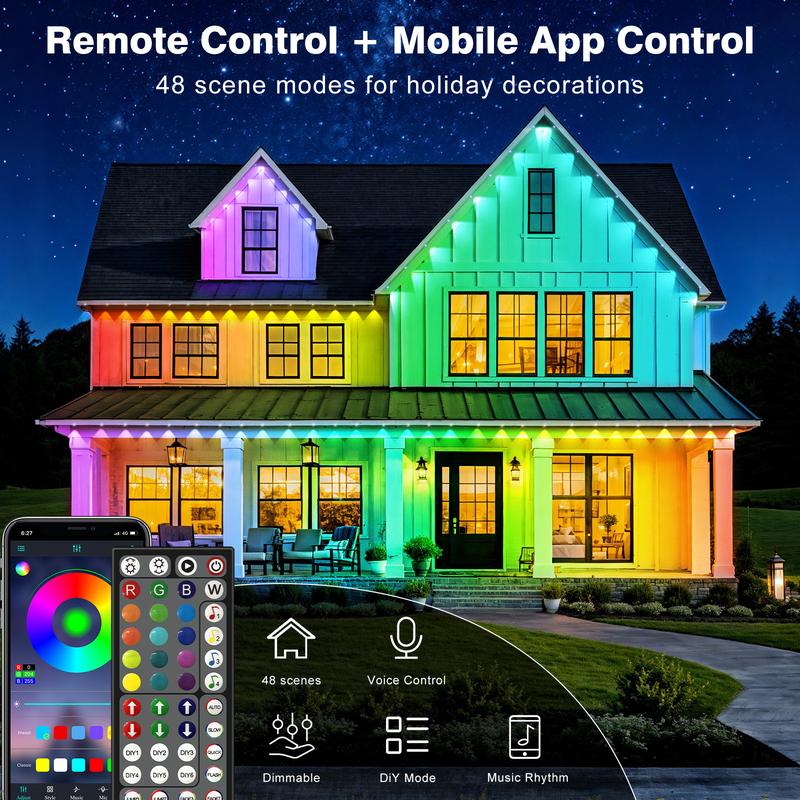 Permanent Outdoor Lights Waterproof with Smart App Control Remote,DIY Scene Modes,Music Sync hronization,Eaves Lights for Garden Decor,Deck,Christmas