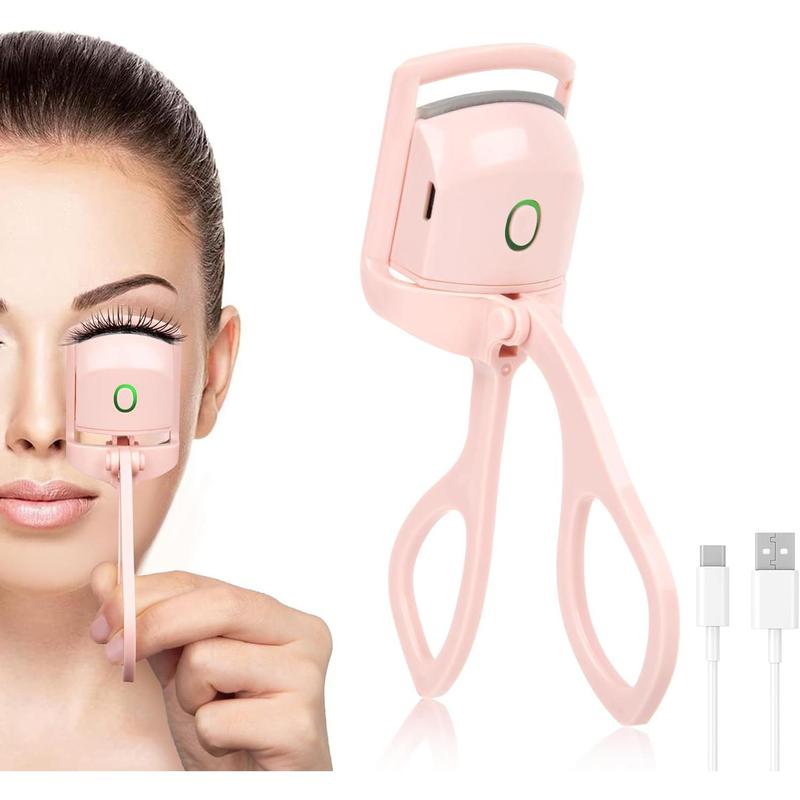 Electric Heated Eyelash Curler for Women USB Rechargeable Quick Heat-Up Multi-Temp Settings 24H Natural Curl Anti-Scald Silicone Portable Makeup Tool Pink Beauty Cosmetics