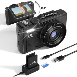 2025 digital camera 5k,180° with flip screen,vlogging camera,cameras for photography,Portable vintage camera, Compact Travel Camera for Teens,With for 2batteries,Summer Gifts