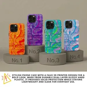 3D Visual Graphic Phone Case, Hard Printed Cover with Colorful Ice Cube Effect, Anxiety Sensory Style, Protective Case for iPhone 17 16 15 14 13 12 11 & Samsung Galaxy, Aesthetic Blue Design