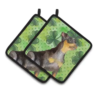 212 MAIN Thick Insulated Fabric Colorful Hanging Miniature Pinscher No.2 St. Patrick's Pair of Pot Holders for Home Kitchen Use