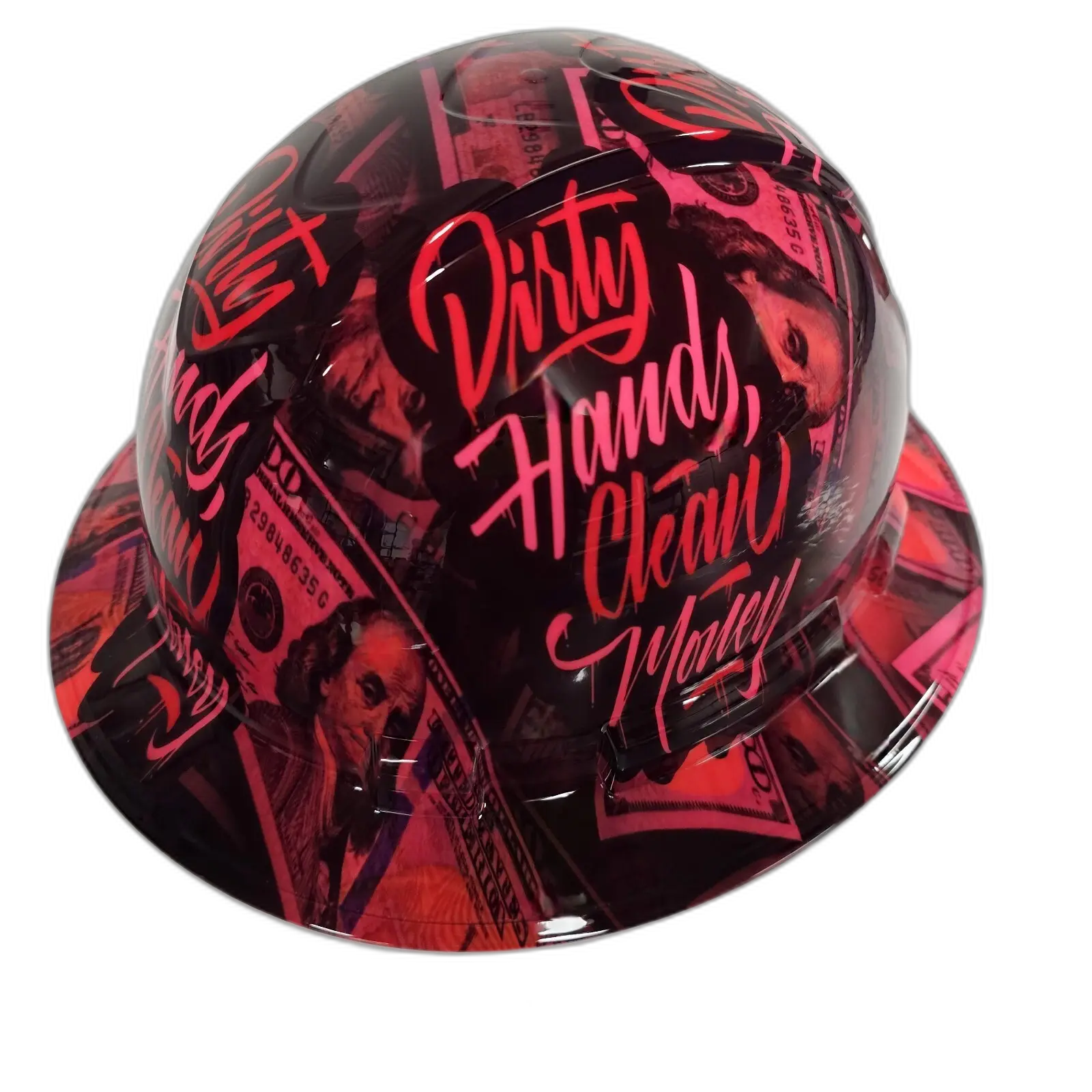Pink Dirty Hands Clean Money - Custom Hydro Dipped Full Brim Hard Hat
