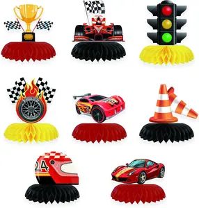 8-Piece 3D Race Car Honeycomb Centerpieces - Double-Sided 'Let's Go Racing' Decor for Theme Birthday & Baby Shower Parties Outdoor Decorative Arch -- loons