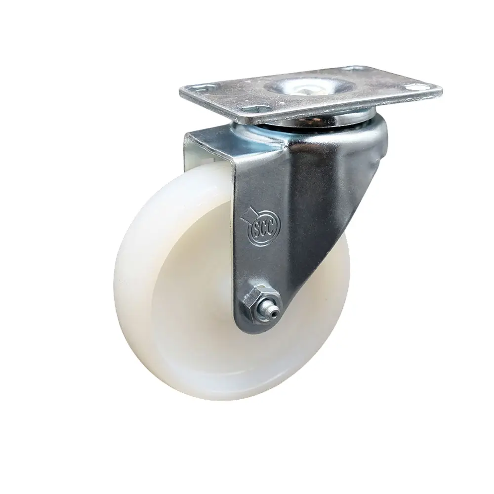 Service Caster SCC-20S414-NYS Nylon Swivel Top Plate Casters, 4 in. White Wheel, 300 lbs Capacity, Low Rolling Resistance, Maintenance-Free, Durable for Material Handling, Shop Carts & Equipment, Plate Mount