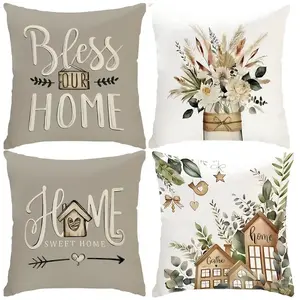 Cozy Farmhouse Style Decorative Pillow Covers Set of 4, Hidden Zipper, Easy to Clean, Perfect for Bedroom Living Room Sofa Car Home Decoration