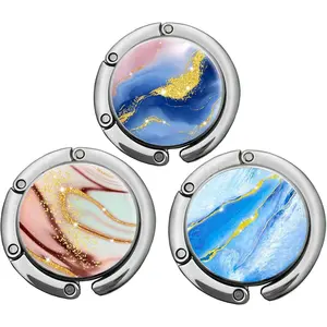 Pretty Marble Foldable Purse Hook & Table Hanger Collection - Womens Bag Desk Hooks (3 Pack)
