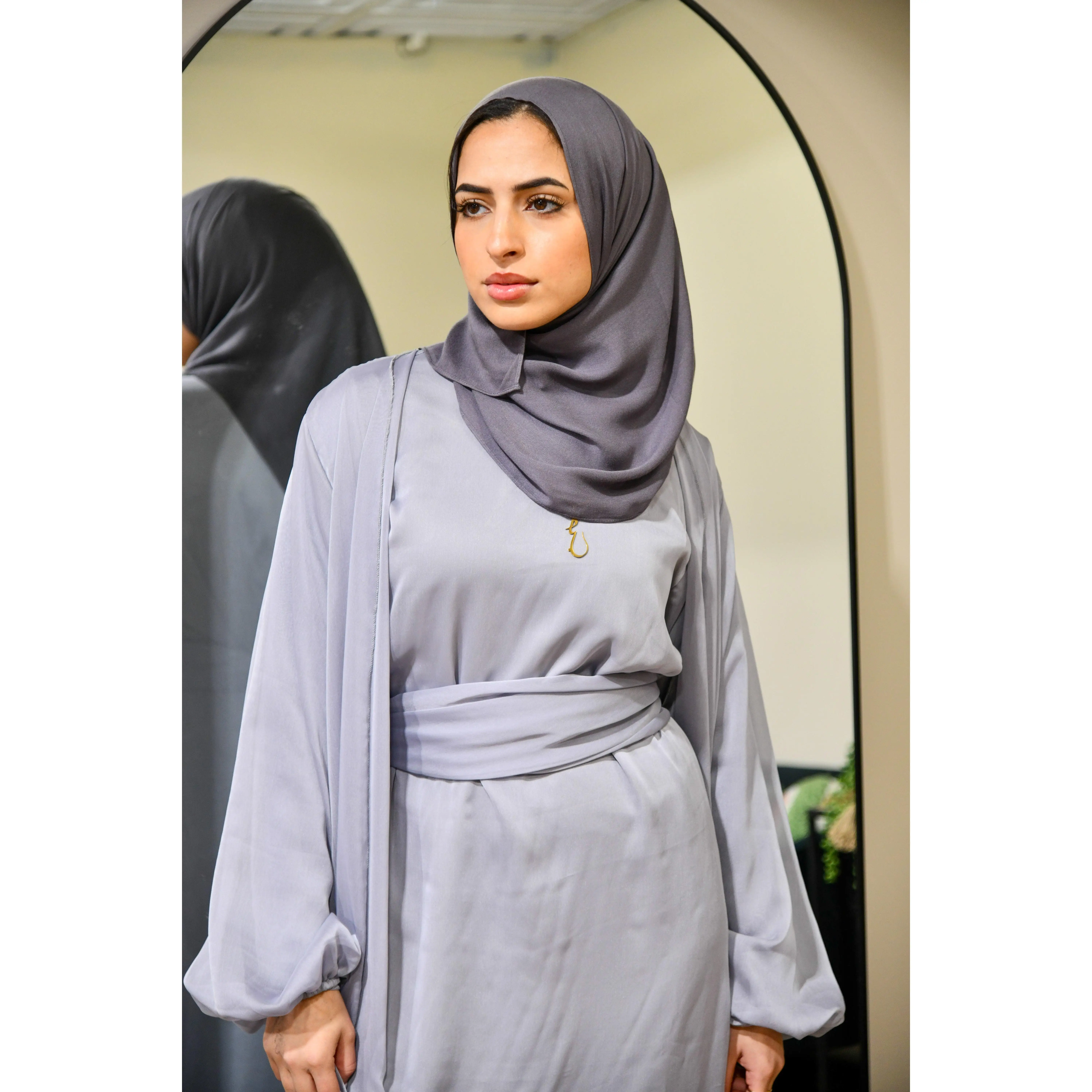 Chiffon Abaya 2 Piece Set - Grey