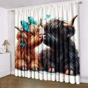 Cute Cow Pattern Curtain, 2 Counts/set Country Style Cottage Curtain, Home Decor for Living Room Bedroom, Girls Bedroom Decor Curtain