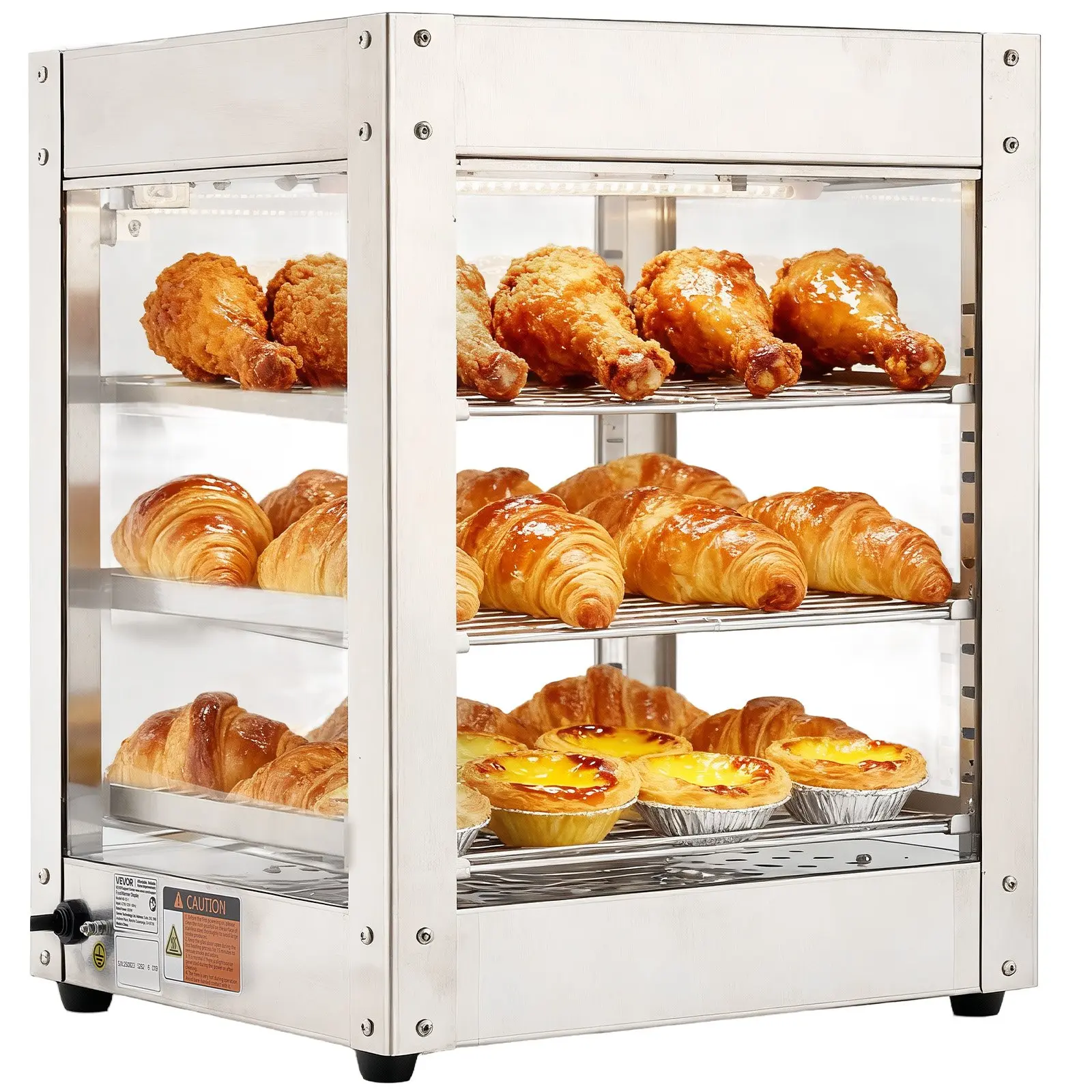 【Summerfinds】VEVOR 3-Tier Commercial Food Warmer Display, 800W Food Display Warmer with LED Light, Adjustable Shelf and Stainless Steel Frame, 86℉~185℉ Air Heating, 34L for Hamburger, Pizza, Bread, Fried Chicken Food Dehydrator Machine Dumpling Maker
