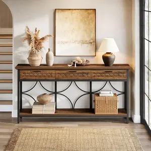 LITTLE TREE Console Table with Drawers, 70.9-Inch Extra Long Entryway Table with Storage for Entryway, Living Room, Foyer, Unique Design