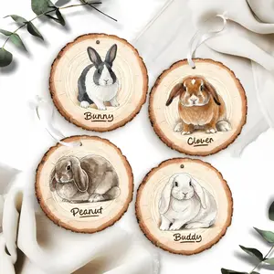 [GIFT] Custom Bunny Portrait Wooden Ornament, Personalized Watercolor Rabbit Photo Christmas Keepsake, Christmas Gift for Bunny Lover
