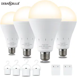 DEBAOBULB 4PK Warm Light E26 120V 9W Rechargeable Battery Operated Emergency LED Lamp Multifunctional Hook Included Home Energy Saving Lighting ,Father's Day Gift