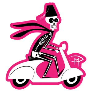 Skele On A Vespa With Fez Sticker Large 6"