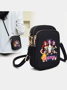 Women’s Crossbody Bag with Korean Pop Girl Group Anime Print Design, Zipper Small Shoulder Bag for Daily Use & Travel