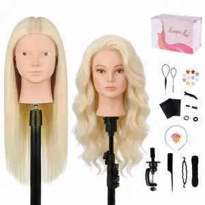 26'' Mannequin  with Hair, 80% Real Human Hair Hairdresser Practice    Mannequin Manikin Doll  with Table Clamp Holder + DIY Hair Styling Braid Set (Blonde, No