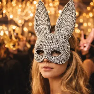 Animal Rabbit Cosplay Mask for Women: DIY Handmade Diamond-Embellished High-Quality Thickened Mask for Carnival Parties