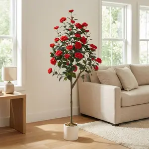 Artificial Camellia Tree with Red Silk Flowers decoration