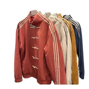 Silk Stand Collar Button Jacket for Men Spring Loose Tang Suit Coat