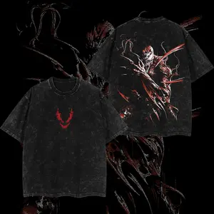 Superstyle Maximum Absolute "Carnage" The Red Symbiote Cletus Kasady Supervillain Venomm MCU Comics Edition Double Printed Oversize Lightweight Acid Washed Tee TV Series Graphic Design Top Cotton Streetwear Superheroes T-Shirt Clothes Menswear