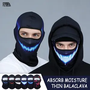 Summer Fashion Cool Blue Flame Fang Pattern Balaclava Hat, Elastic Moisture-Wicking Motorcycle Riding Headgear Mask
