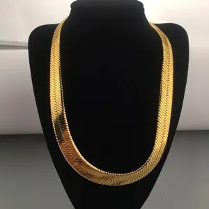Elegant Men's 10mm Flat Gold-Plated Herringbone Chain Necklace, 23.62 Inch Nickel-Free Copper, Perfect for Formal & Casual Wear