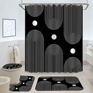 Geometric Pattern Shower Curtain Set, 4 Counts/set Including Shower Curtain & Toilet Mat & Bath Mat & Toilet Lid Cover Or 1 Count Shower Curtain, Bathroom Decor, Bathroom Shower Equipment, Shower Essentials