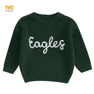 Kid Boy Girl Embroidery Knit Sweater Letter  Crew Neck Long Sleeve Pullover Tops For Fall Winter