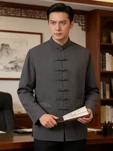 Men's Traditional Chinese Dragon Embroidered Hanfu Shirt, Kung Fu Style, Business Casual Wear, East Asian Culture Clothing, Cultural Heritage, Menswear