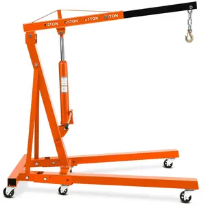 GARVEE 2 Ton Folding Hydraulic Engine Hoist - 4400 Lbs Heavy Duty Cherry Picker Shop Crane with Telescopic Boom & 6 Casters for Garage, Workshop, Auto Repair, Orange