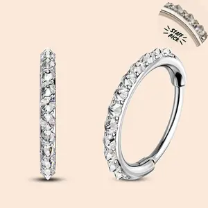 Oufer 20G Upside Down Prong AAAAA+ Grade CZ Hinged Segment High Polish Nostril Ear Piercing Hoop Ring in 316L Stainless Steel Inner Diameter 6mm 7mm 9mm