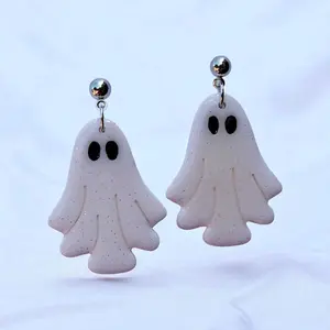 Handmade Polymer Clay Sparkle Ghost Drop Earrings Casual Trendy Jewelry
