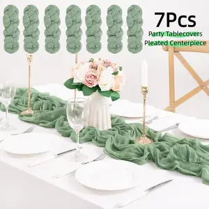 Pleated Table Runner Set 1/2/5/7/9 Pieces 120 inches x 10 feet 90 x 300 cm for Weddings Birthdays Baby Showers Party Decorations Home Event Styling