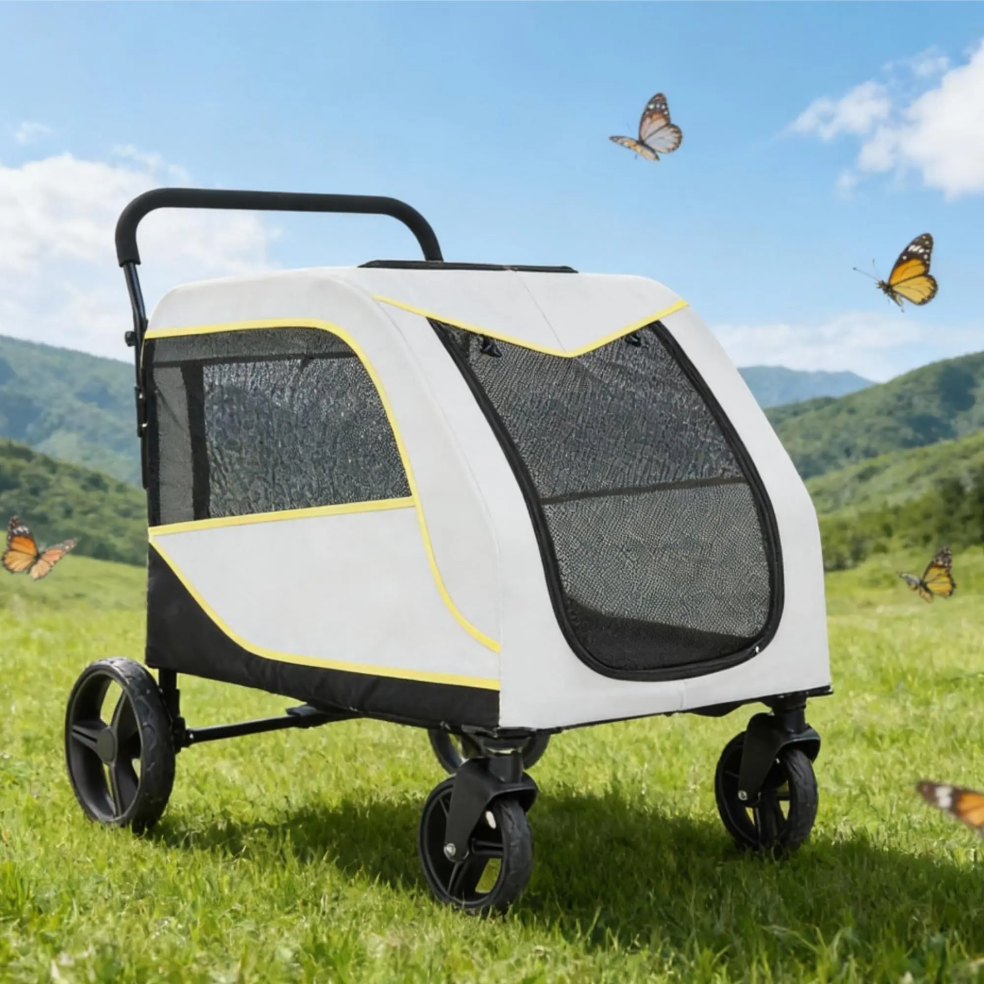 Heavy Duty All-Terrain Dog Stroller Wagon  Dual Entry,  Canopy, Storage Basket, Supports Up to 176 lbs