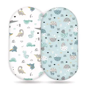 Stretchy Ultra Soft Fitted Bassinet Sheet Set 2 Pack, Universal Fit for Bassinets Baby Cradle Moses Basket Oval Rectangle Pad/Mattress, Happy Dinosaurs Bassinet Sheets for Girls and Boys