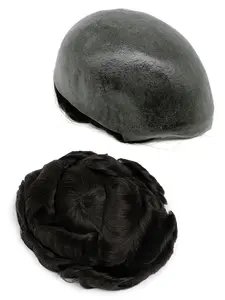 Full PU Toupee For Men Human Hair Replacement System 30mm Wave Hair Replacement System V Loop Full Poly Skin 6" Front &13 Color & Many PU Base Size 8x10" Loose Wave Wigs