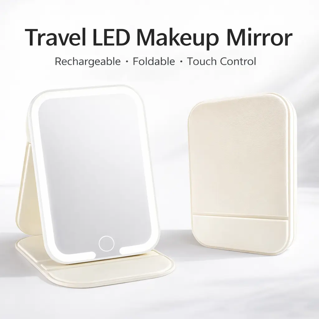 Rechargeable LED Makeup Mirror - 3 Color Lighting, Portable Vanity, Foldable Mini Compact Mirror, Color-Changing Illuminated, Adjustable Multi-Function, Glow Light, Touch Dimmable, Travel Essentials, Foldable Mini Compact Mirrors