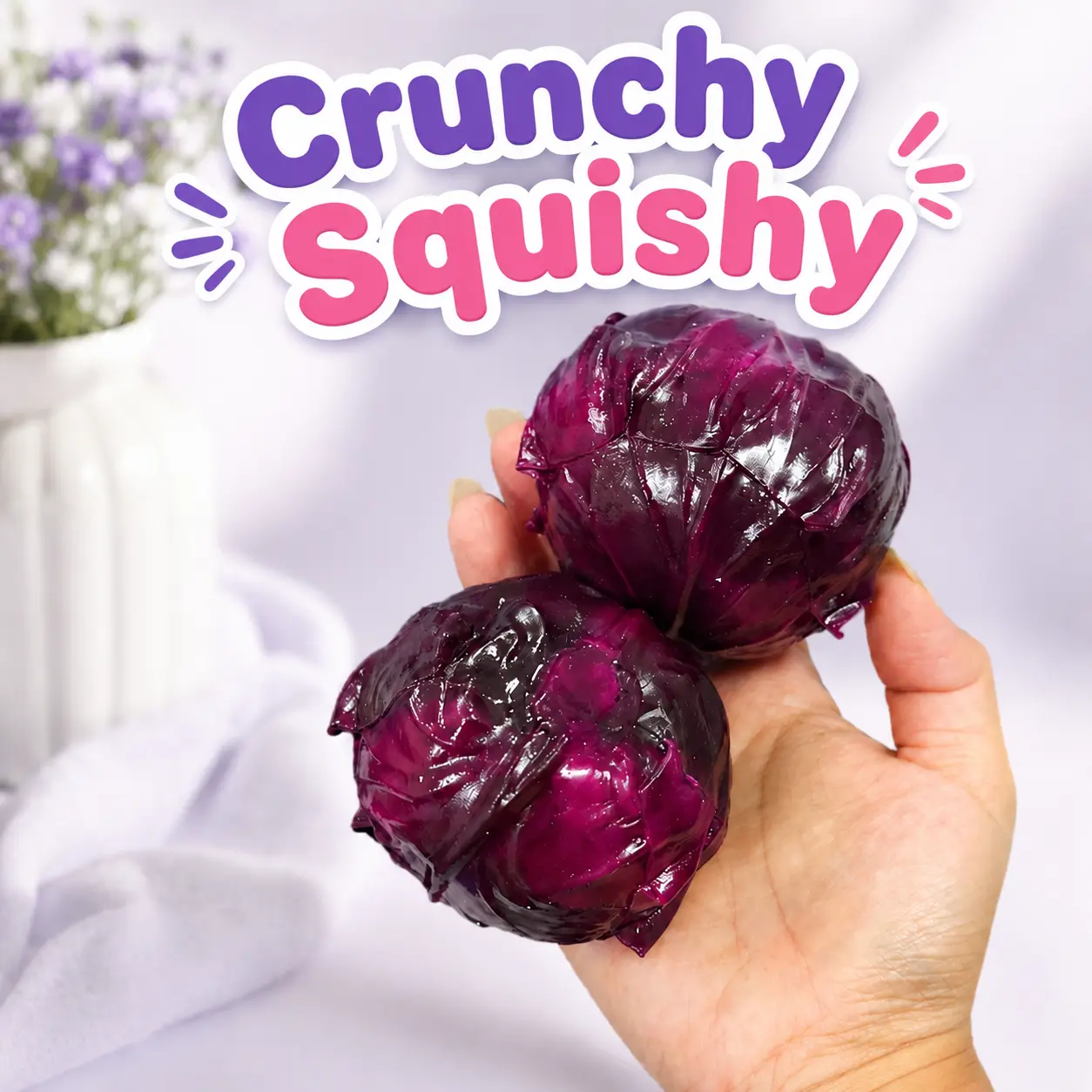 Purple Cabbage Crunchy Squishy Toy, Vegetable Fidget Squeeze Ball, Stress Relief Desk Toy, Funny Gift Toy