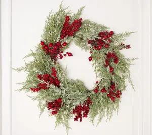 28" Winter Frost Cedar and Berry Wreath by Valerie