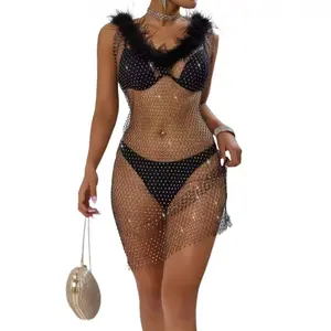 Women's Shiny Transparent Lingerie Dress – Rhinestone Mesh, Sexy Cut, Party Night Look