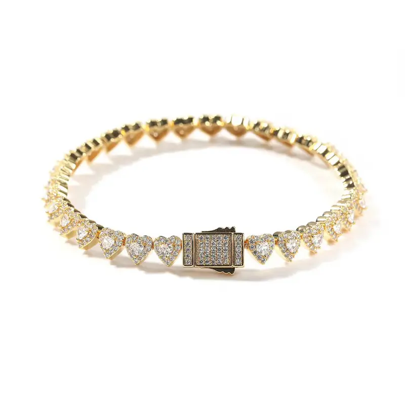 Clustered Heart Tennis Bracelet, 18KT Gold Plated Elegant Jewelry, Heart Design Accessory for Women (Spring Glow Up Collection), Elegant Jewelry Bracelet, Heart Design Bracelet